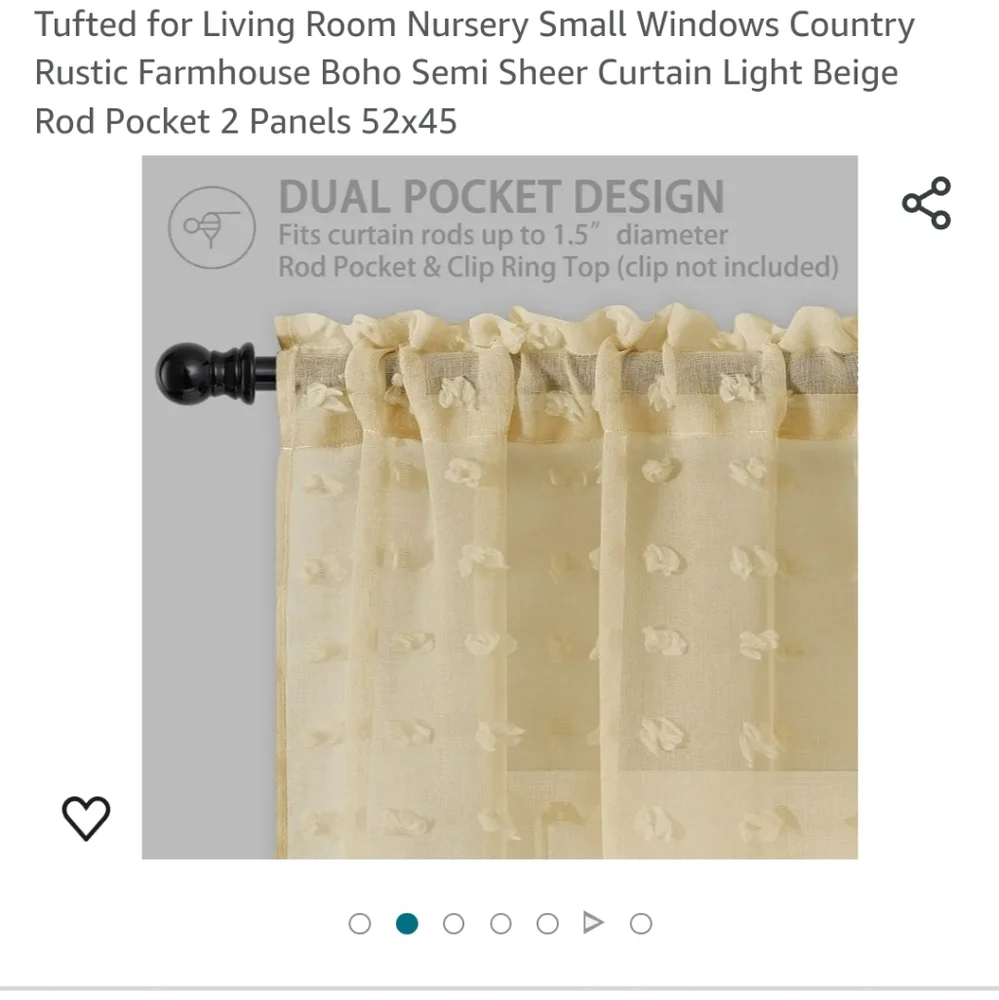 Gold Sheer Curtins 2 panels size 52×45 with Pom Pom Tufted Farmhouse Boh…